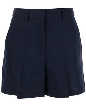 Le Plain Linen Shorts With Belt Loops For And Bermuda - Blue