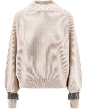 Brunello Cucinelli Cashmere Jumper With Removable Cuffs - White