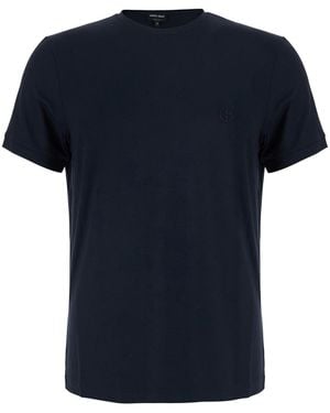 Giorgio Armani Long-Sleeved Embroidered T-Shirt Viscose T-Shirts - Blue