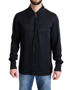 Dolce & Gabbana Jacquard Silk Casual Button Down Shirt - Blue