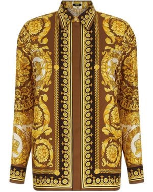 Versace Silk Shirt With 'Barocco' Print - Yellow