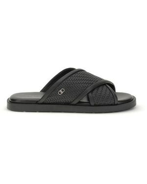 Ferragamo Calf Leather Bos Taurus Flat Sandals - Black