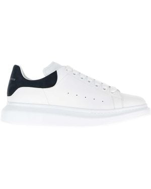 McQueen Leather Sneakers With Dark Suede Heel - White