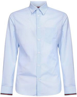 Gucci Striped Cotton Web Trim Shirt - Blue