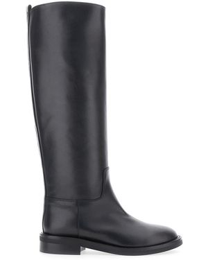 Via Roma 15 Leather Round Toe Slip-On Boots For - Black