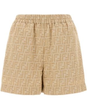 Fendi Ff Chambray Denim Shorts - Natural
