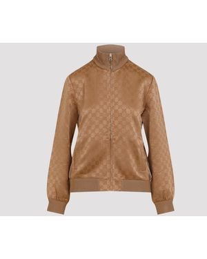 Gucci Viscose Zip-Up Hoodie Jacket - Brown