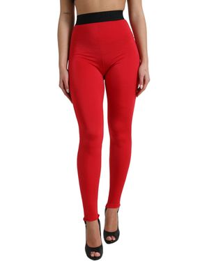 Dolce & Gabbana Red Nylon Dg Logo Slim Leggings Pants