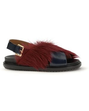 Marni Fur-Lined Fussbett Sandals Calf Leather Bos Taurus - Brown