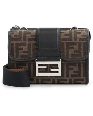 Fendi Baguette Double Shoulder Bag Polyurethane Messenger - Black