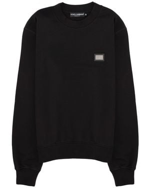 Dolce & Gabbana Sweatshirt With Logo Patch Cotton Sweatshirts - Black