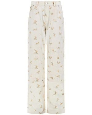 MSGM Trousers Floral Motif Cotton - White