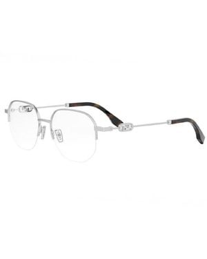 Fendi Eyeglasses Round Semi Rim, Shiny Palladium Frame And Clear Demo Lenses Lens Fe50104F016 - Metallic