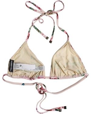 Dolce & Gabbana Pink Nylon Floral Halter Beachwear Bikini Top - Natural