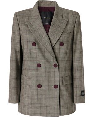 Pinko Prince Of Wales Check Wool-Blend Blazer - Gray