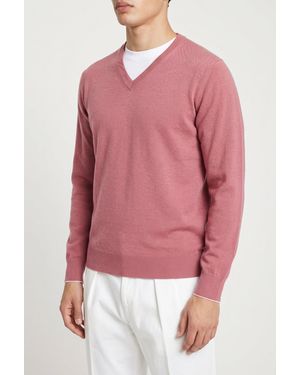 Brunello Cucinelli Wool V Neck Jumper - Red