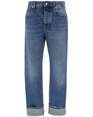 Gucci 90S Light Jeans With Horsebit Detail And Turn-Up Hem - Blue