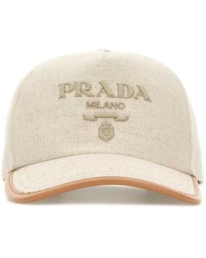 Prada Melange Sand Cotton Blend Baseball Cap - Natural