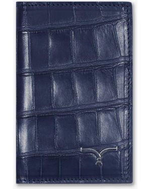 Larusmiani Vertical Alligator Card Holder Pesos Wallet - Blue
