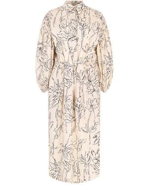 Brunello Cucinelli Cream Floral Cotton Dress - Natural