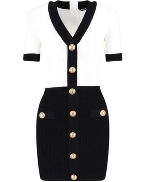 Balmain Mini Dress With Decorative Buttons - Black
