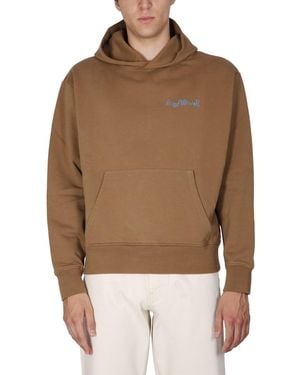 sunflower Hooded Sweatshirt With Logo Embroidery Cotton Sweatshirts - Brown