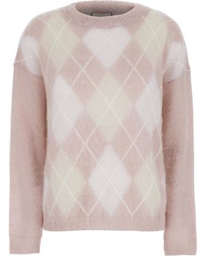 Semicouture Virgin Wool Argyle Crewneck Jumper - Pink