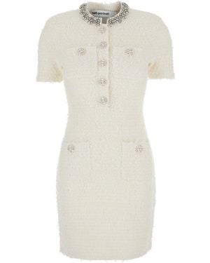 Self-Portrait Cream Textured Knit Mini Dress - White
