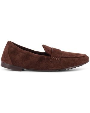 Tory Burch Suede Loafer With Metal Logo Detail - Brown