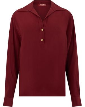 Max Mara Long-Sleeve Polo Silk Tops - Red