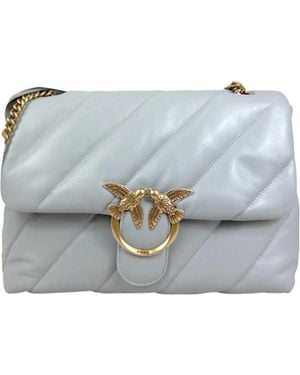 Pinko Quilted Leather Shoulder Bag With Bird Buckle - White