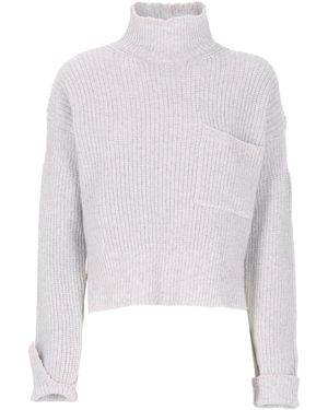 Marni High Neck Virgin Wool Sweater With Asymmetric Hem - White