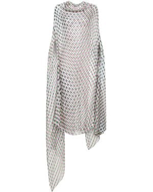 Dries Van Noten Ecru Silk Crepon Layered Optical Polka Dot-Print Cape-Style Dress - White