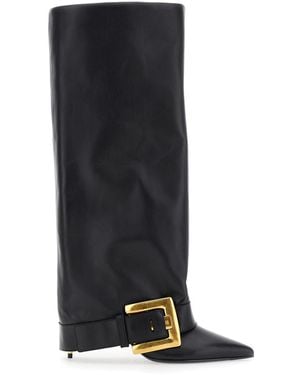Balmain 'Anthem' Slip-On Boots With Decorative Metal Buckle - Black