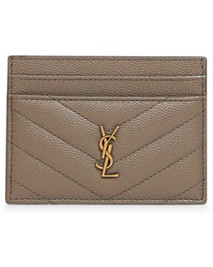Saint Laurent Light Taupe Cassandre Card Holder - Grey
