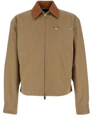 Versace Jacket With Leather Collar And Medusa Head Metallic Detail - Natural