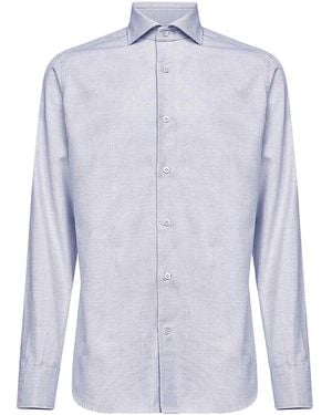 D 40 Light Micro Pattern Jacquard Cotton Shirt - Blue