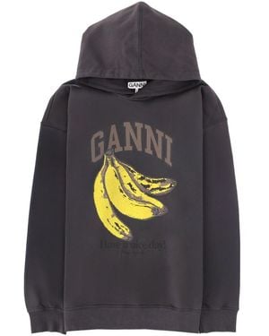 Ganni Organic Cotton Hoodie Sweatshirts - Grey
