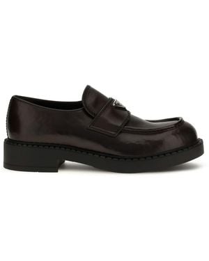 Prada Brushed Leather Loafers With Triangle Logo - White