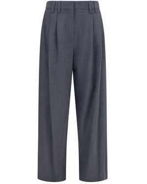 Brunello Cucinelli Grey Wool Oves Aries Dress Trousers - Blue