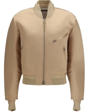 Tom Ford Satin Aviator Bomber Jacket Silk - Natural
