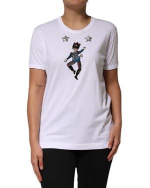 Dolce & Gabbana White Cotton Sequin Embellished Top T