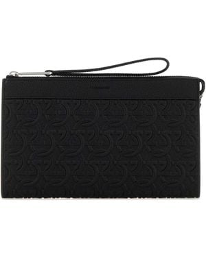 Ferragamo Black Leather Clutch