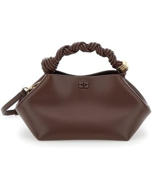Ganni Bou Bag Small With Leather Details And Handles, Tech Fabric, Hand - Brown