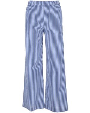Plain Pants With Wide Leg And All-Over Stripes - Blue