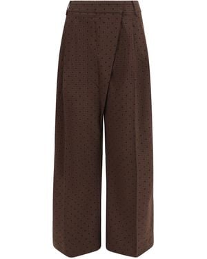 Ganni Flocked Plaid Crossover Trousers - Brown