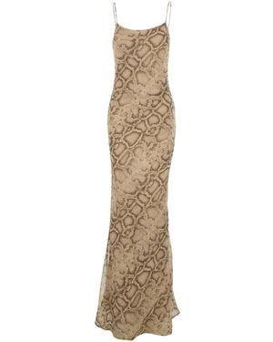 ANDAMANE Long Dress T190131 With Thin Straps And All-Over Python Print - Natural