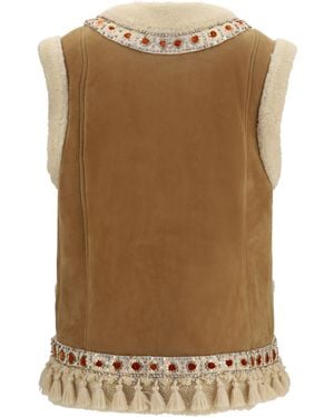 Valentino Vest Suede And Fur Camel-Multicolour Lamb Leather Coat - Natural