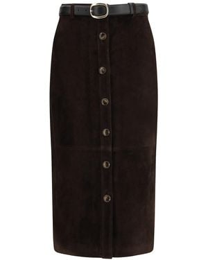Self-Portrait Suede Midi Skirt - Black