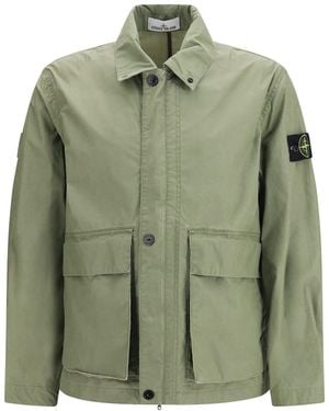 Stone Island 4100054 Waxed Pigment Cotton Tela Coach Jacket - Green